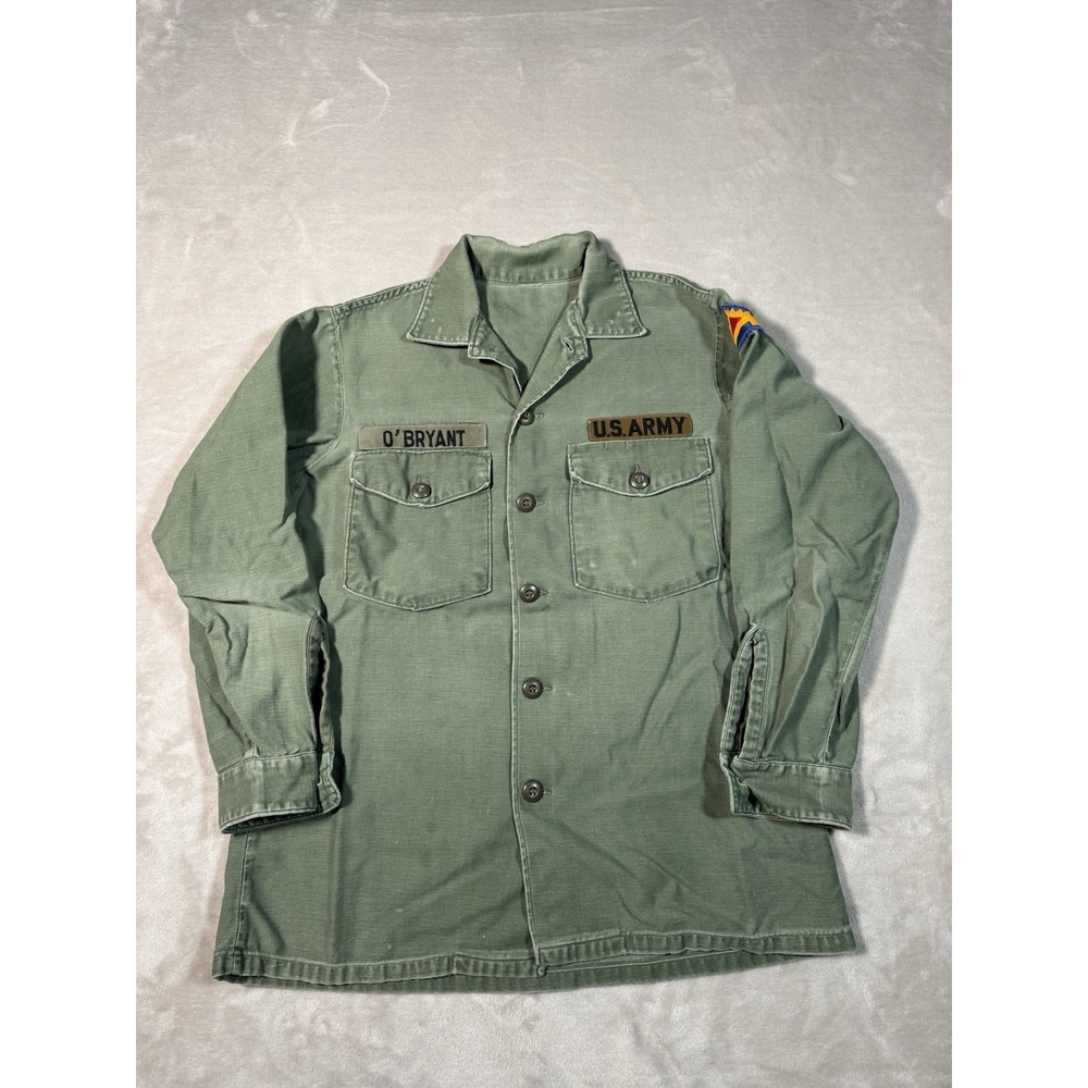Vintage OG 107 Shirt Mens Size Medium Green 7th Army Patch